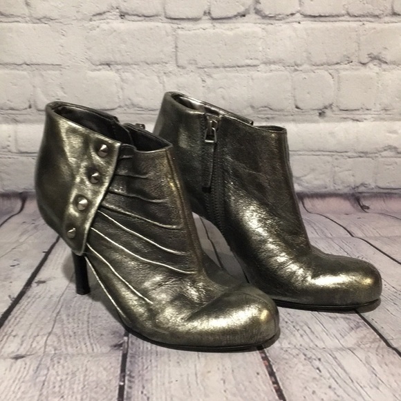 Nine West metallic booties 4 inch heel leather upper booties with side zipper - Picture 1 of 10